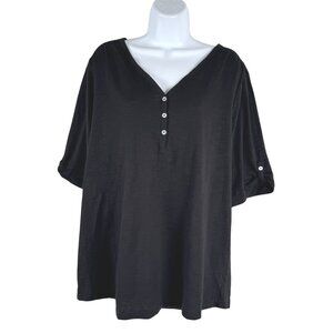 Chico's Ultimate Henley Tee Top Size 3 Black Slub Cotton Modal NWT TP-3717